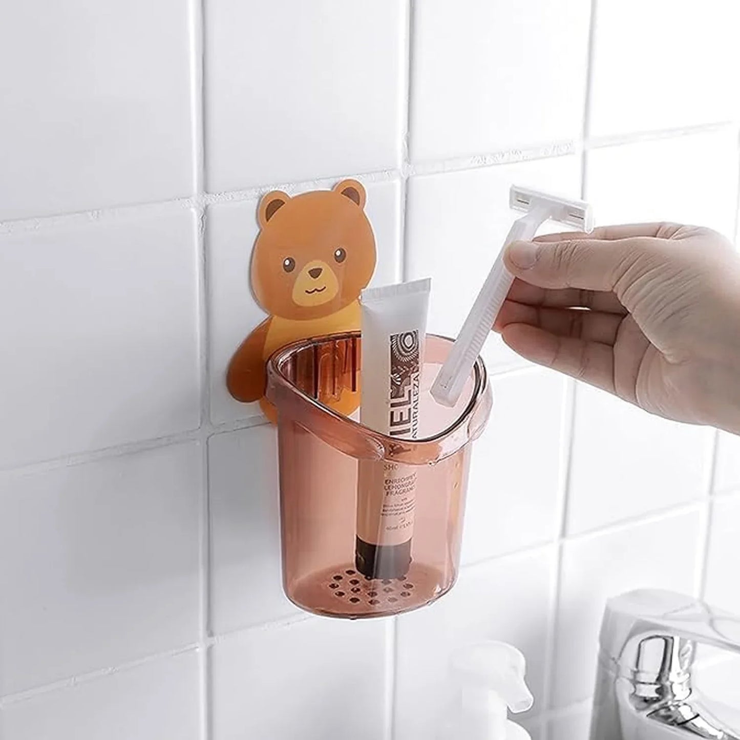 Cute Teddy Bear Toothbrush Holder For Kids (3 Pc Set) - Zidbik