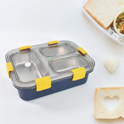 3 Compartment Transparent Stainless Steel Lunch Box For Kids - Zidbik