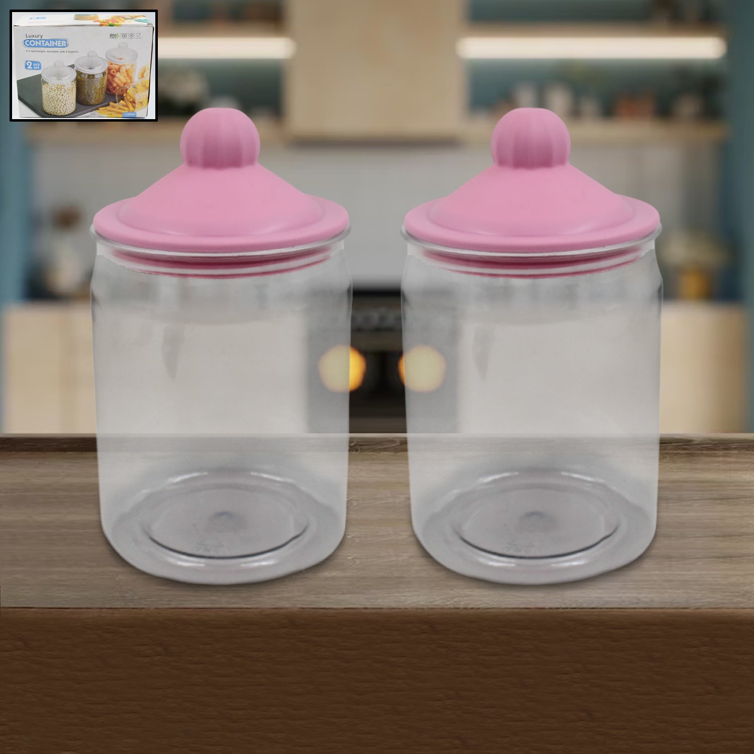 Transparent Kitchen Plastic Container Jar Set (2 Pcs Set  1100 Ml Approx) - Zidbik