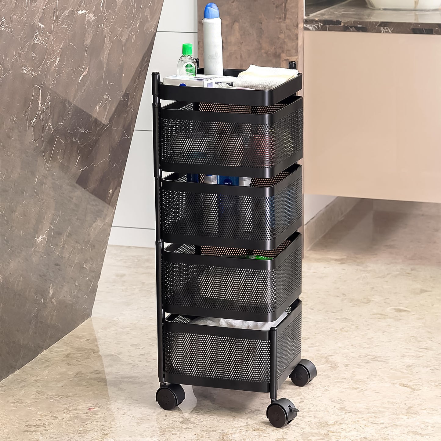 Metal Square High Quality Kitchen Trolley With Wheels (4 Layer  1 Pc) - Zidbik