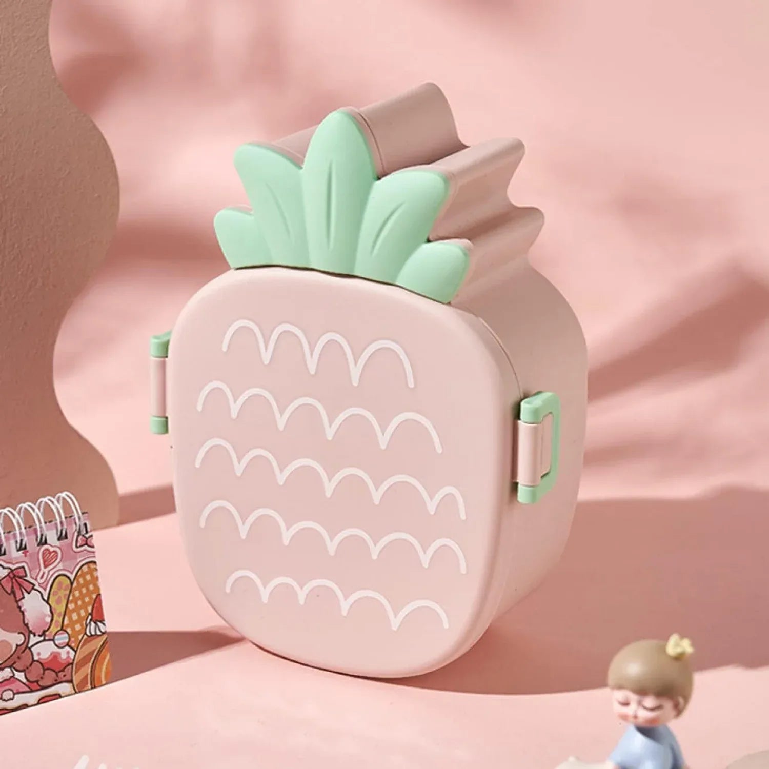 5729 Kids Lunch Box Cute Pineapple Shaped Bento Box With Fork Spoon Snack Candy Container Microwave Portable Office Lunch Box (1 Pc With Spoon Fork Color Box) - Zidbik