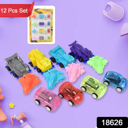 Mini Pull Back Car Aeroplane Plastic Pull Back Car Cartoon Toys (12 Pcs Set) - Zidbik