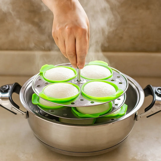 Idli Maker Cups (4 Pcs) Food-grade Silicone Non-stick Idli Dhokla Egg Poacher Moulds - Zidbik