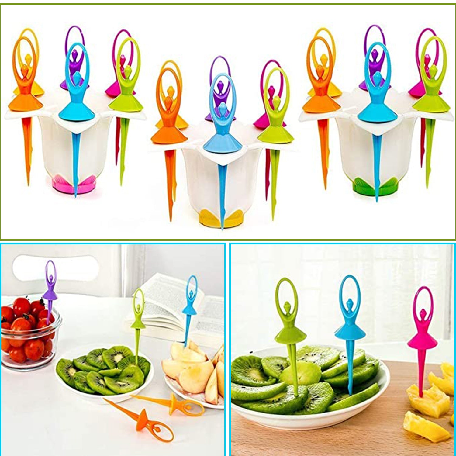 2046 Dancing Doll Fruit Fork Cutlery Set With Stand Set Of 6. - Zidbik