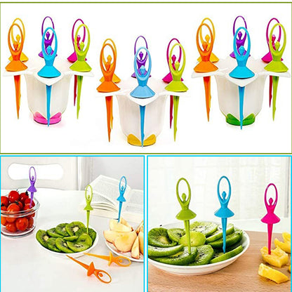 2046 Dancing Doll Fruit Fork Cutlery Set With Stand Set Of 6. - Zidbik
