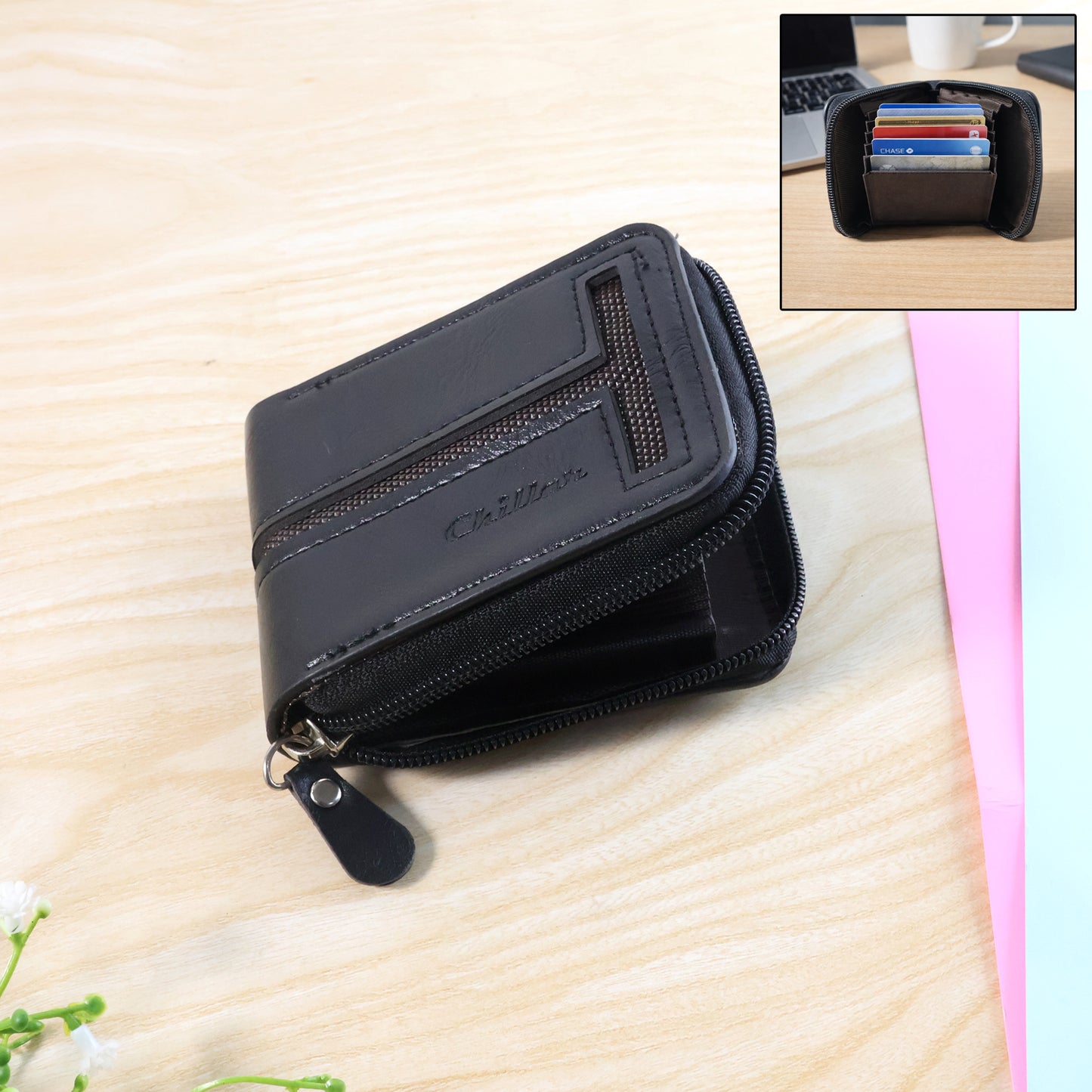 Compact Zip-around Card Holder Wallet For Men  Women (1 Pc)