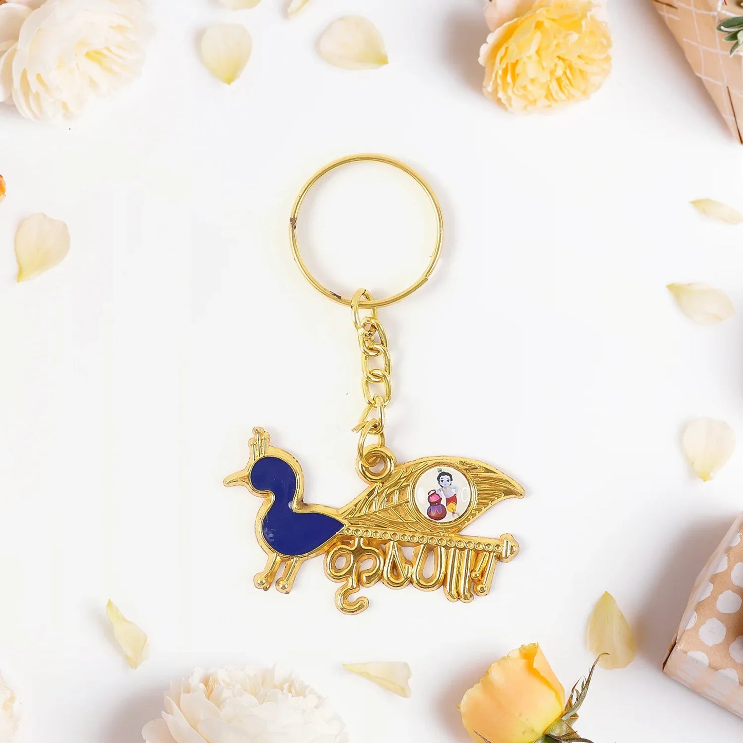 Premium Krishna-themed Decorative Metal Keychain - Zidbik