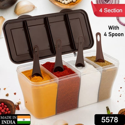 5578 Kitchen Multipurpose Air-tight 4 Sections Storage Containers  Pickle (Achar) Jar With 4 Spoon For Each Section (1 Pc  Mix Color) - Zidbik