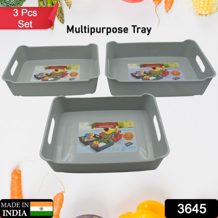 3645 Multipurpose Organising  Storage Plastic Tray  Fruit  Vegetable Multi Purpose Tray Organizer For Kitchen Countertop Cabinet Bathroom Plastic Storage Basket For Store Fruits Vegetables Magazines Cosmetics Stationary Set Of 3 - Zidbik