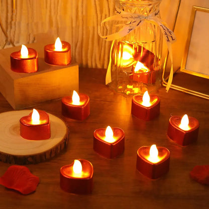 Heart Shaped Led Tea Light Candles (Mix Color 12 Pc) - Zidbik