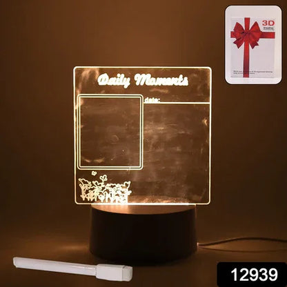 12939 Creative Visualization Lamp 3 Dacrylic Decorative Lamp For Creative Keeps Notes Drawing Table Lamp For Home Decor Bedroom Gift Office Decoration Erasable Board (Heart-shape 1 Pc) - Zidbik