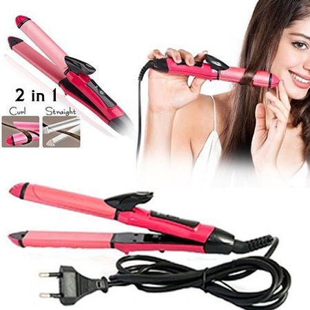 385 2 In 1 Hair Straightener And Curler Machine For Women  Curl  Straight Hair Iron - Zidbik