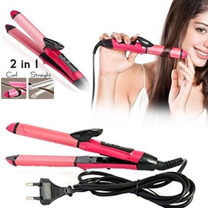 385 2 In 1 Hair Straightener And Curler Machine For Women  Curl  Straight Hair Iron - Zidbik