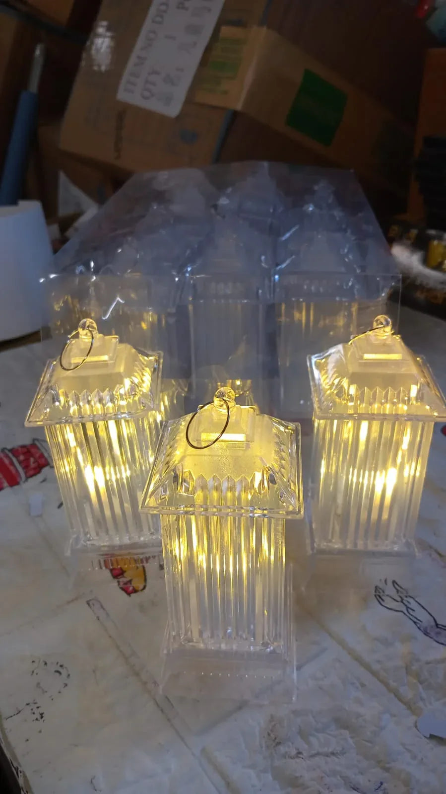 8443 Lantern Shape Led Light Decorative Led Flickering Crystal Candle Light For Holiday Party Crylic Crystal Table Lamp Crystal Table Lamp Atmosphere Lamp Bedroom (Moq - 12pc) - Zidbik
