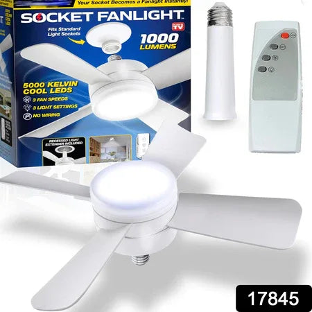 17845 Socket Fan Light Original - Cool Light Led Ceiling Fans With Lights And Remote Control Replacement For Lightbulb - Bedroom Kitchen Living Room1000 Lumens 5000 Kelvins Cool Leds (Remote Battery Not Included) - Zidbik