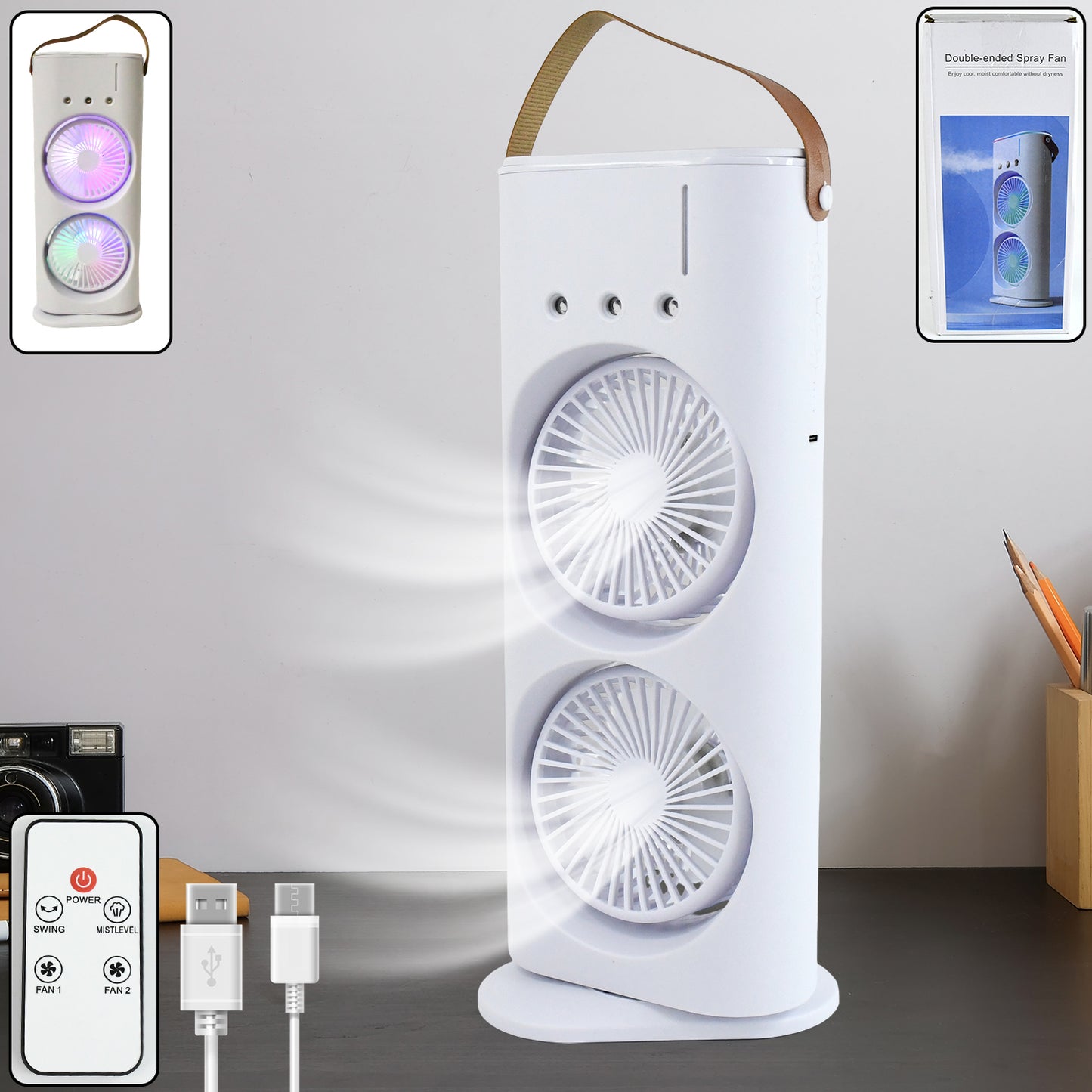 Electric Fan Desktop Double-head Powerful Air Cooler (1 Pc  With Remote) - Zidbik
