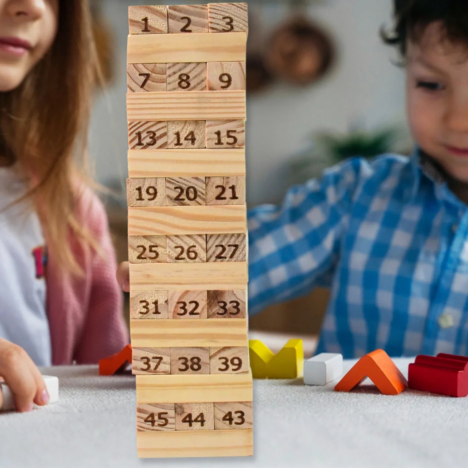Wooden Tumbling Stacking Tower Game (48 Pcs Blocks 2 Dices) - Zidbik