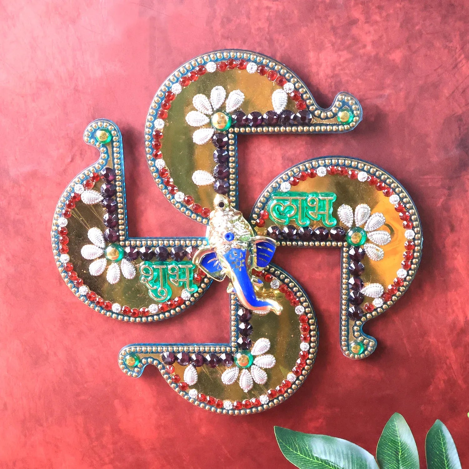 Golden Swastik Shubh Labh Wall Hanging With Ganesh Idol (1 Pc) - Zidbik