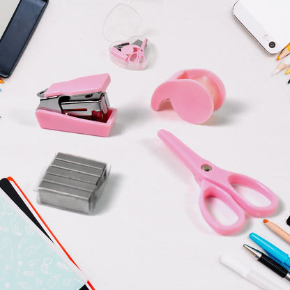 4143 Mini Office Stationery Set Including Stapler Scissors Paper Clips Tape Dispenser Transparent Tape And Staples - Zidbik