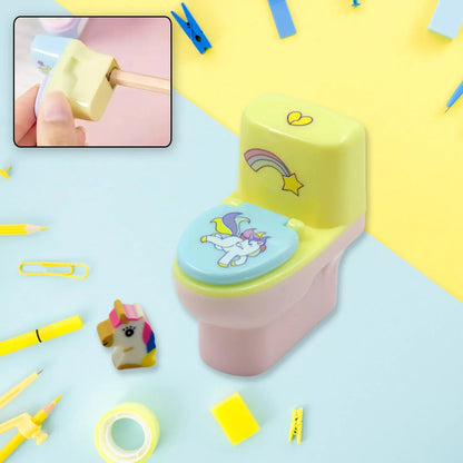 4556 Toilet Pencil Sharpener Plastic Pencil Sharpener Novelty Pencil Sharpener Cute Cartoon Stationery Gift Small Toilet Shaped Sharpener With Eraser Wheel For School Kids (2 Pc Set) - Zidbik
