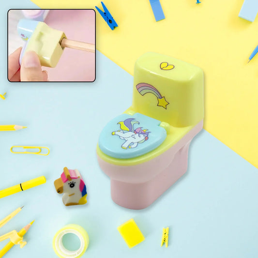 4556 Toilet Pencil Sharpener Plastic Pencil Sharpener Novelty Pencil Sharpener Cute Cartoon Stationery Gift Small Toilet Shaped Sharpener With Eraser Wheel For School Kids (2 Pc Set) - Zidbik