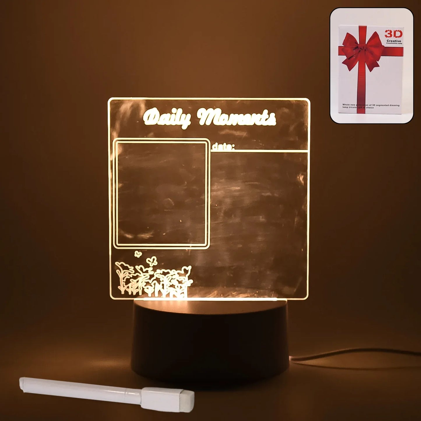 12939 Creative Visualization Lamp 3 Dacrylic Decorative Lamp For Creative Keeps Notes Drawing Table Lamp For Home Decor Bedroom Gift Office Decoration Erasable Board (Heart-shape 1 Pc) - Zidbik