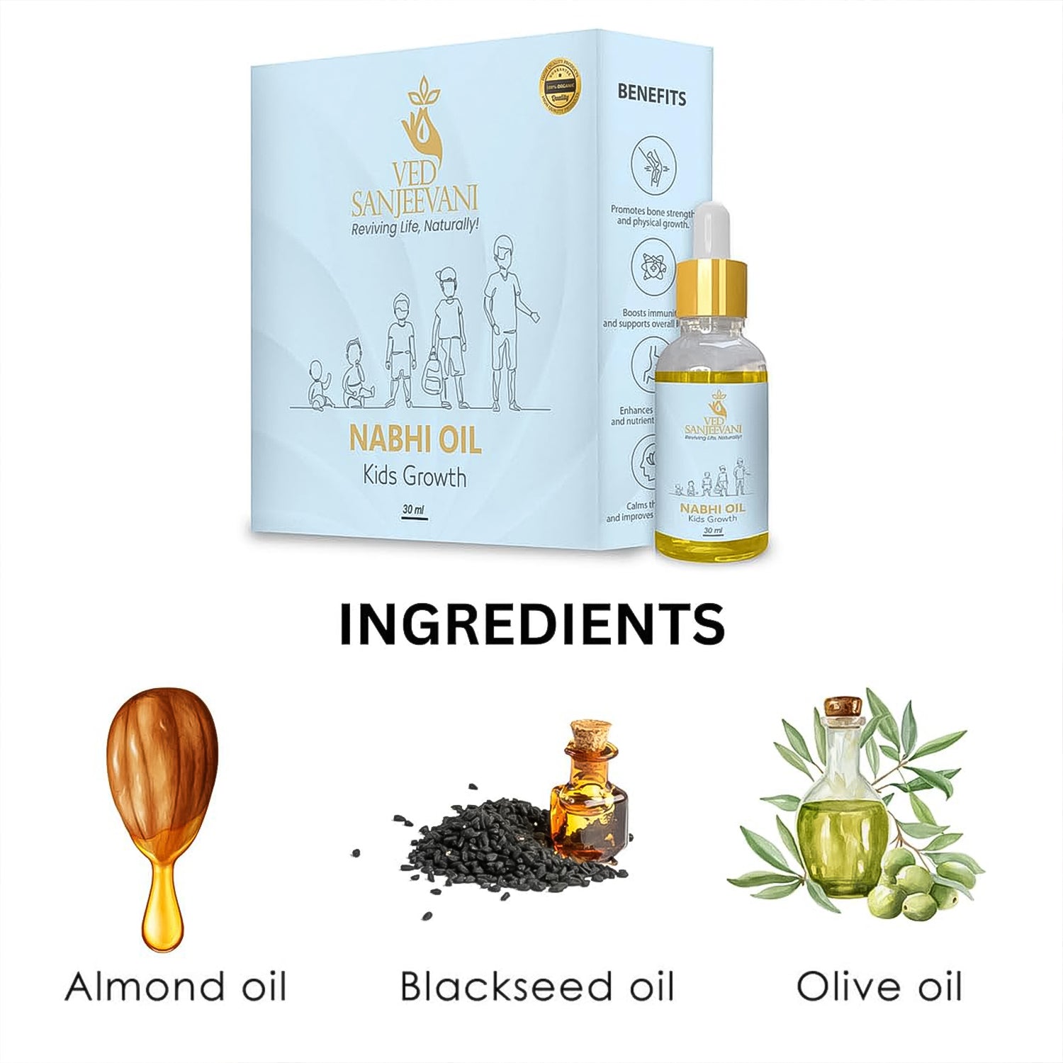 Ved Sanjeevani Nabhi Oil For Kids Growth (30ml  1 Pc) - Zidbik