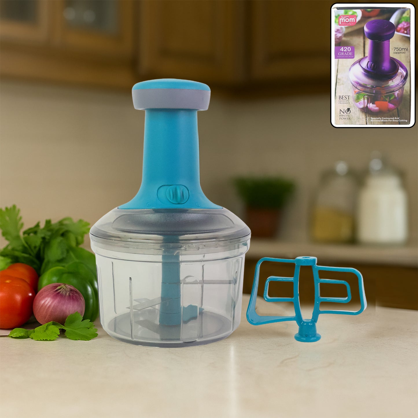 Supermom Premium Manual Push Chopper And Vegetable Cutter (750ml  1 Pc) - Zidbik