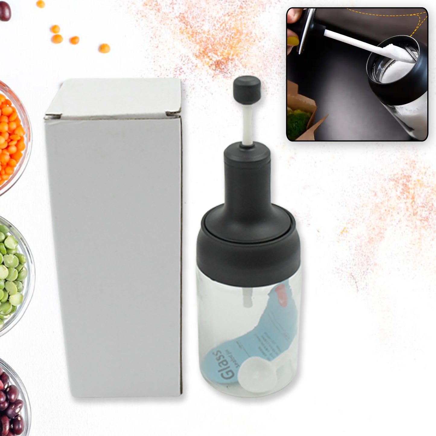 5522 Heat-resistant Condiment Container Seasoning Box Glass Condiment Canisters Pots Bottle With Serving Spoons For Salt Spice Honey Sugar Bbq Resturant Jar Oil Bottle Honey Jar Dispenser Airtight Cap Transparent (1 Pc) - Zidbik