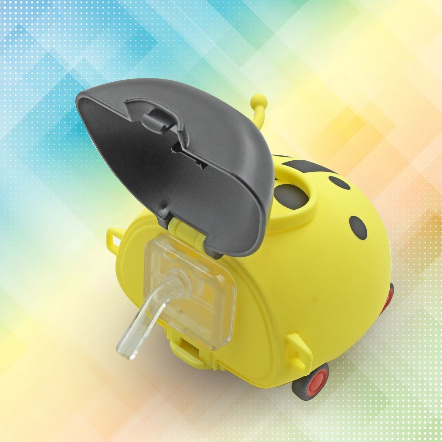 8822 Cute Plastic Bug Shape Water Bottle With Adjustable Shoulder Strap 4 Wheel   Straw Portable Drinking Cup Water Bottle For Kids  Water Bottle  Return Gift For Kids  Water Bottle With Straw  School Kinds Water Bottle (1 Pc) - Zidbik