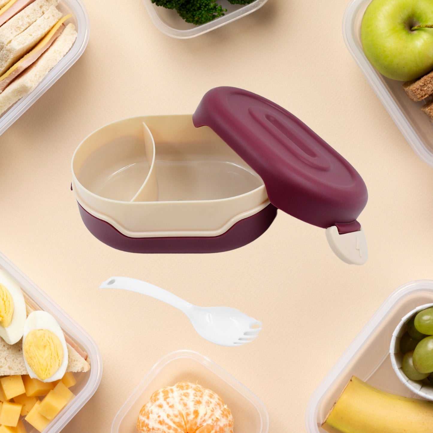 Airtight Food Grade Tiffin Box With 2 In 1 Spoon And 2 Compartment - Zidbik