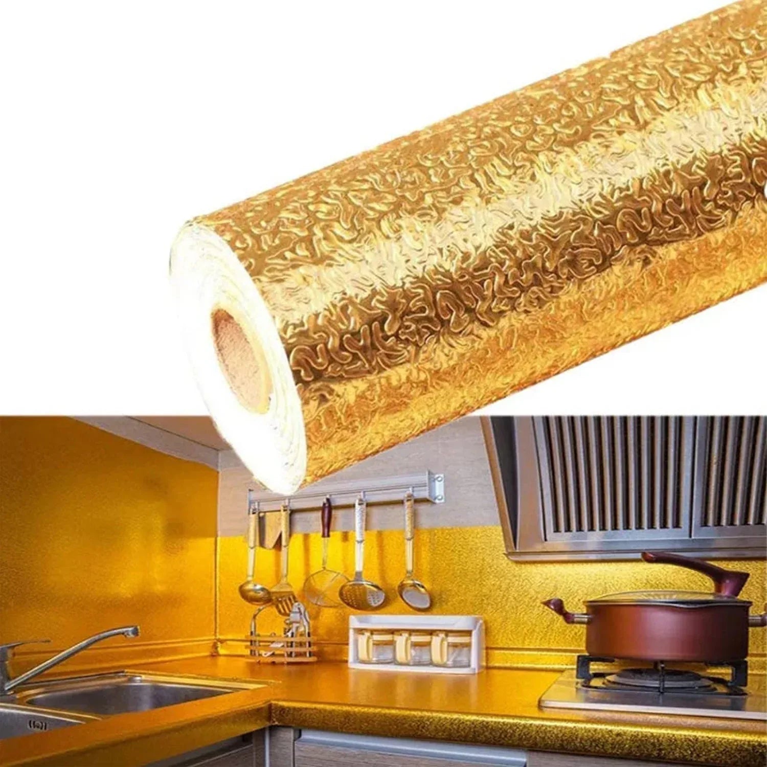 Oil Proof Sticker Waterproof Self Adhesive Aluminum Foil Wallpaper (60 Cm2m Golden 1 Pc) - Zidbik