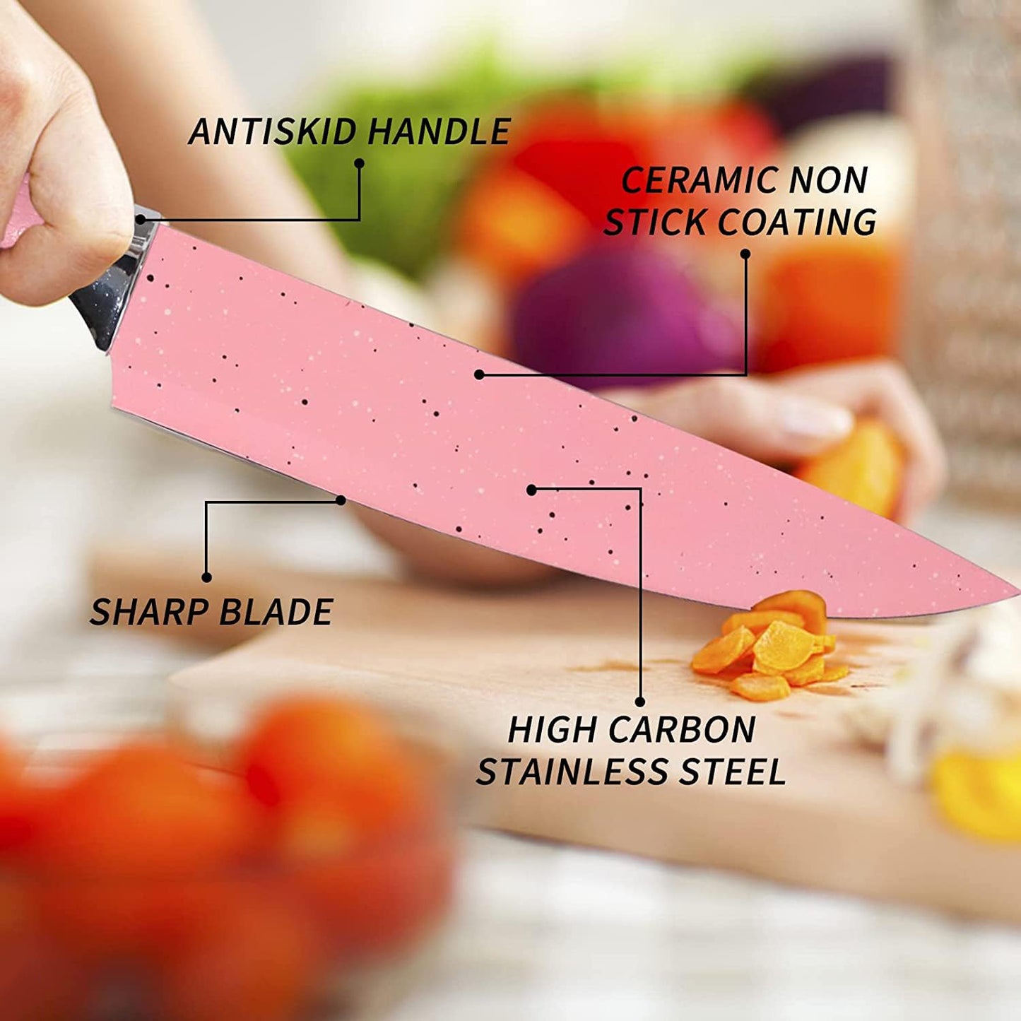 Stainless Steel Non Stick Ceramic Coating 6 Pcs Chef Kitchen Knife Set With Scissor  Peeler - Zidbik