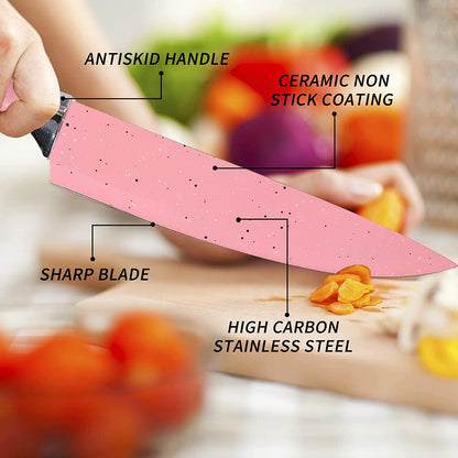 Stainless Steel Non Stick Ceramic Coating 6 Pcs Chef Kitchen Knife Set With Scissor  Peeler - Zidbik