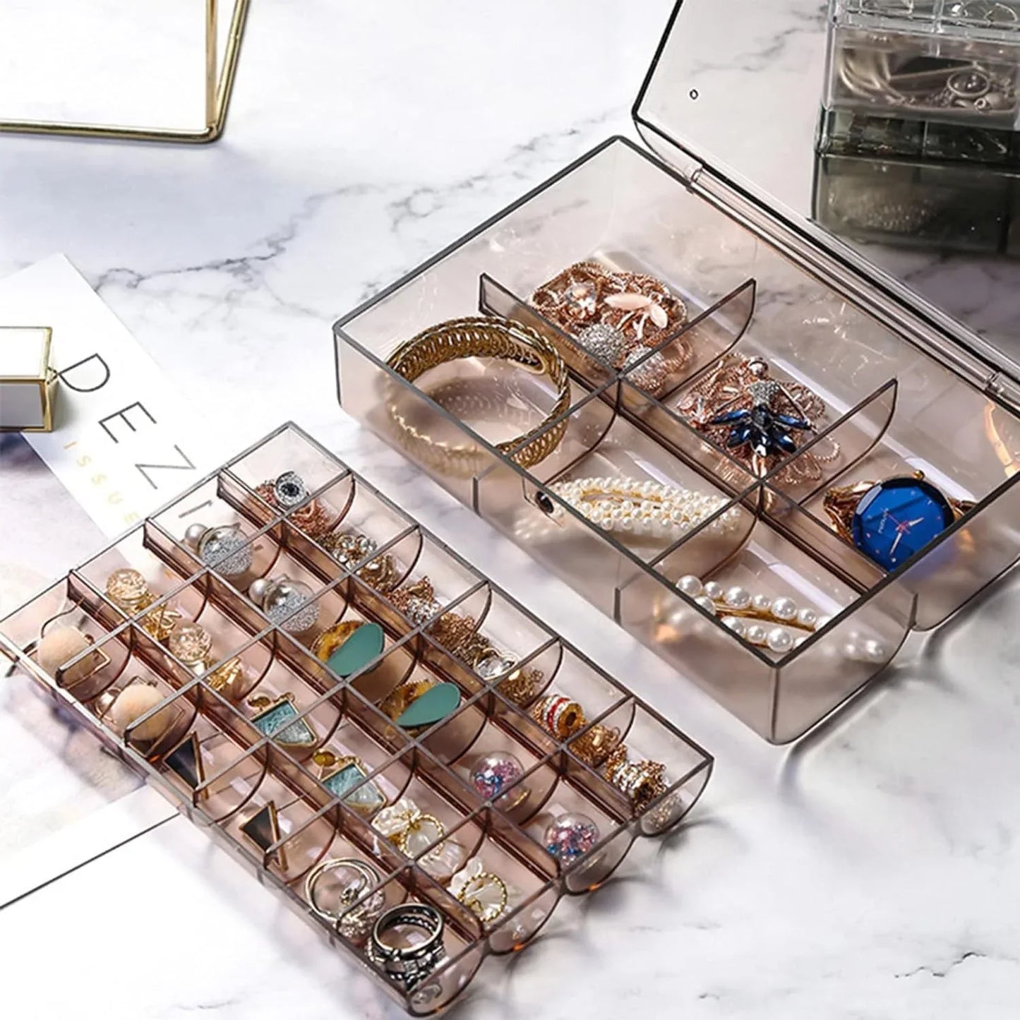 12829 2 Layer Acrylic Jewelry Storage Box Dustproof Earring Box Storage Box Portable Nail Art Storage Case 24-grid Small And 6-grid Big Case Makeup Vanity Box (1 Pc 30 Compartment) - Zidbik