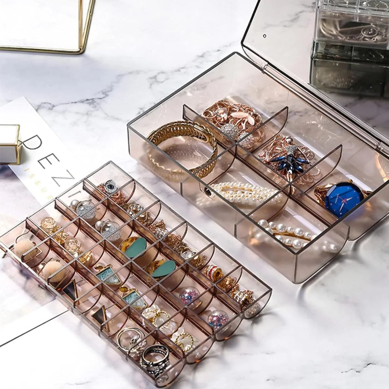 12829 2 Layer Acrylic Jewelry Storage Box Dustproof Earring Box Storage Box Portable Nail Art Storage Case 24-grid Small And 6-grid Big Case Makeup Vanity Box (1 Pc 30 Compartment) - Zidbik