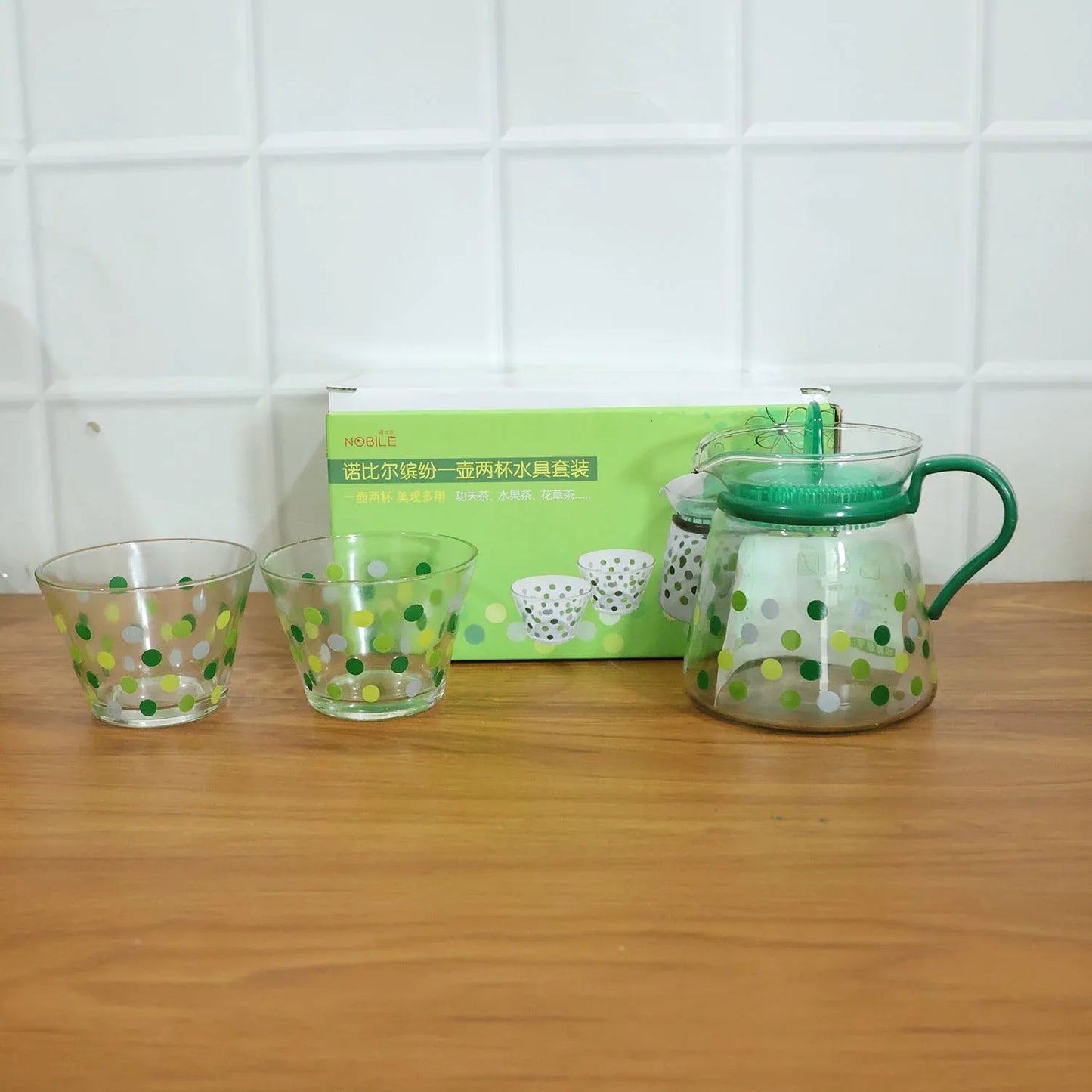 Elegant Glass Tea Pot With Matching Cups Set (1 Set) - Zidbik