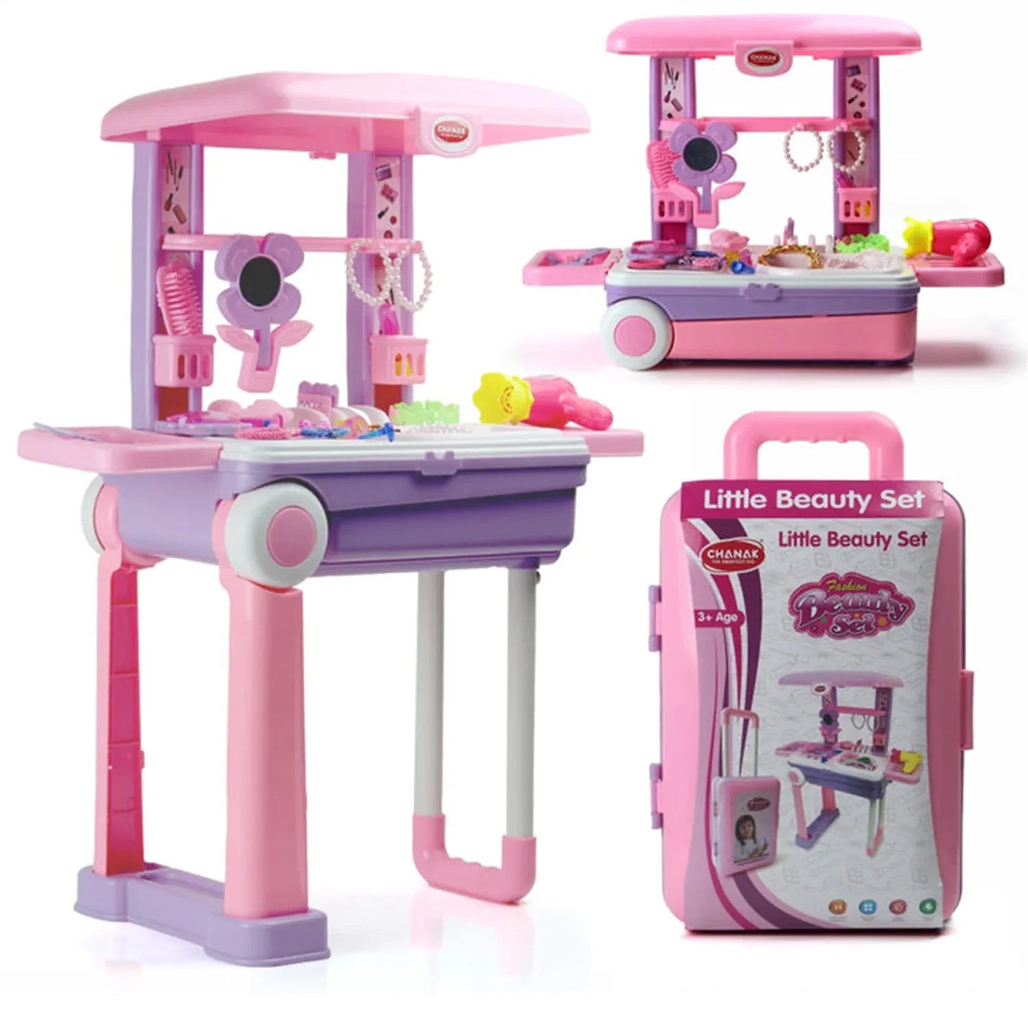 17746 Big Beauty Set Suitcase On Wheel The Ultimate Beauty Set On Wheels For Girls Makeup Kit Is Easy To Clean Use Portable Beauty Set With 25 Pieces For 3 Years Bis Approved. (Beauty Set Trolley) - Zidbik