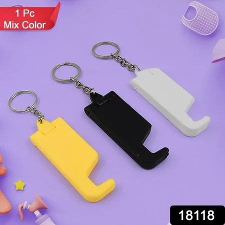 2 In 1 Plastic Keychain With Mobile Stand Phone Holder (1 Pc Multicolor) - Zidbik