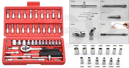 422 Socket 14 Inch Combination Repair Tool Kit (Red 46 Pcs) - Zidbik