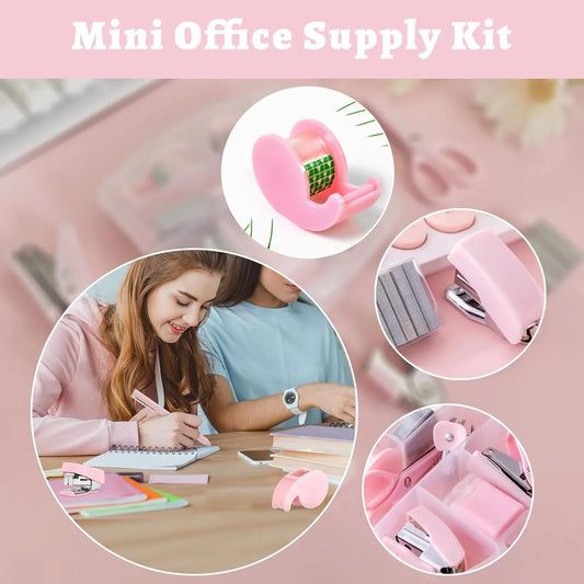 4143 Mini Office Stationery Set Including Stapler Scissors Paper Clips Tape Dispenser Transparent Tape And Staples - Zidbik