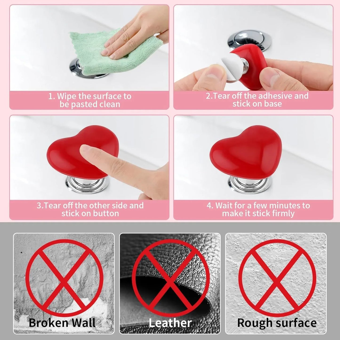 Multipurpose Cabinet Door Handle Drawer Heart-shaped Knob Pulls Toilet Press Button (4 Pc) - Zidbik
