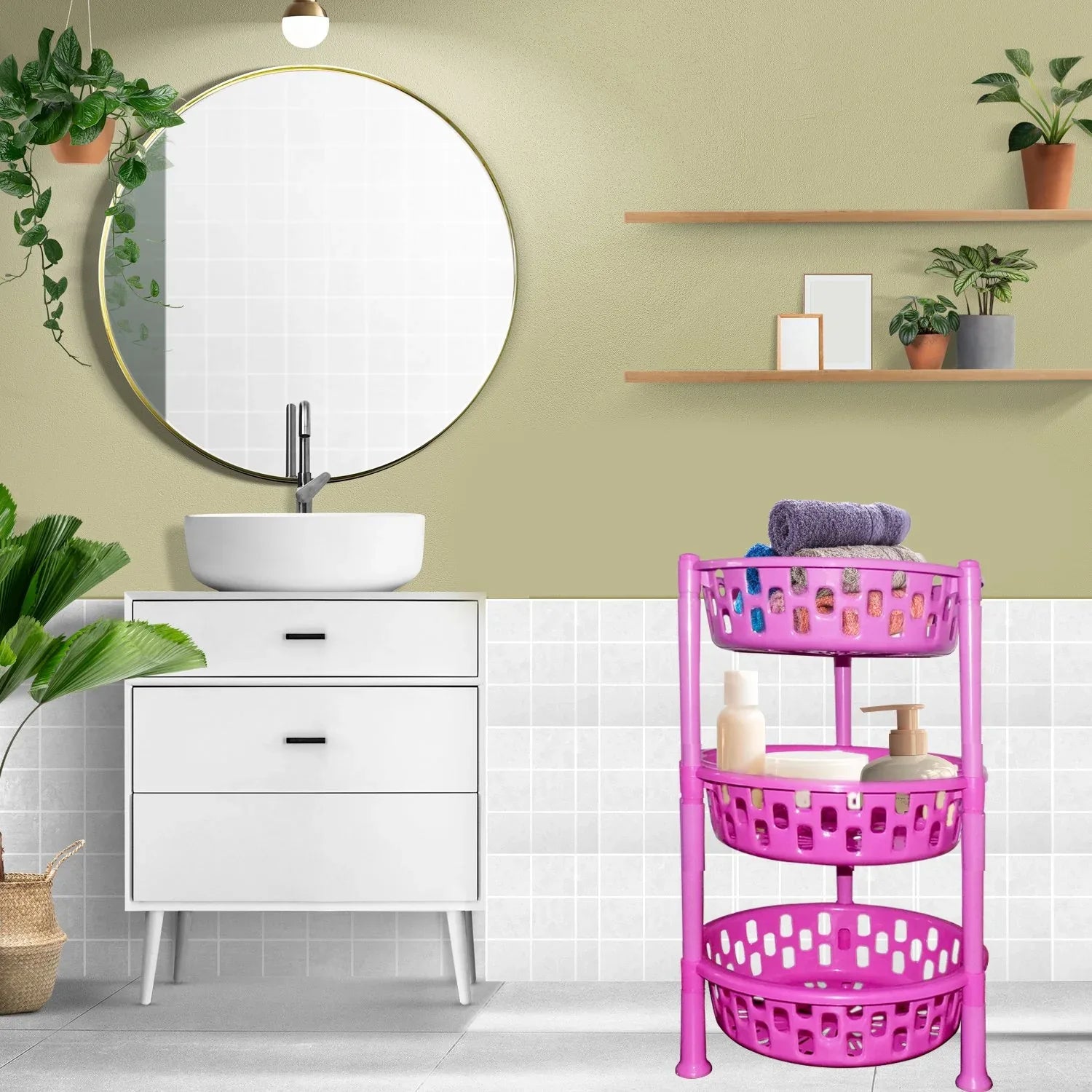 2507 Round Multipurpose Plastic Storage Rack Organiser - Zidbik