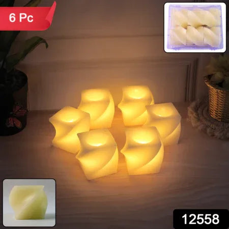 Set Of 6 Led Flameless Decorative Candles Square Shape Tealight Lamps - Zidbik