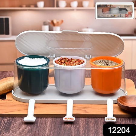 Home Kitchen 3 Grid Seasoning Spice  Masala Box Kit With Spoon (Multicolor  1 Set) - Zidbik