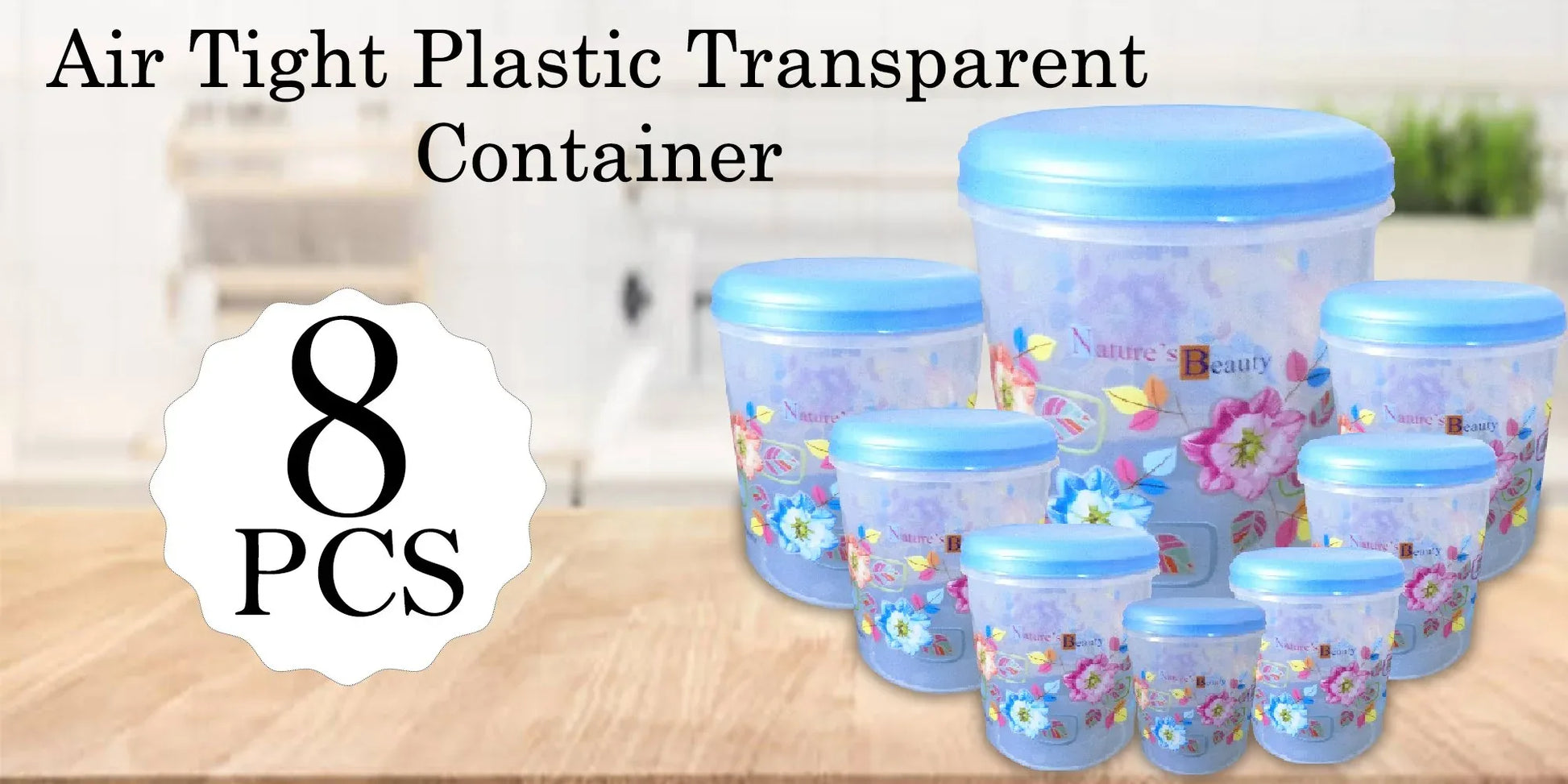 2448 Air Tight Plastic Transparent Container Set (10000ml 7000ml 5000ml 3000ml 2000ml 1000ml 750ml 500ml) - Zidbik