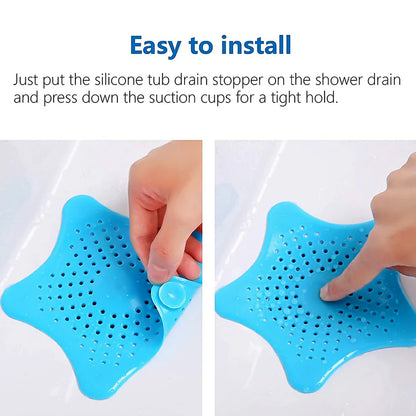 Aqua Blue Silicone Star Shaped Sink Filter Bathroom Hair Catcher Drain Strainers For Basin - Zidbik