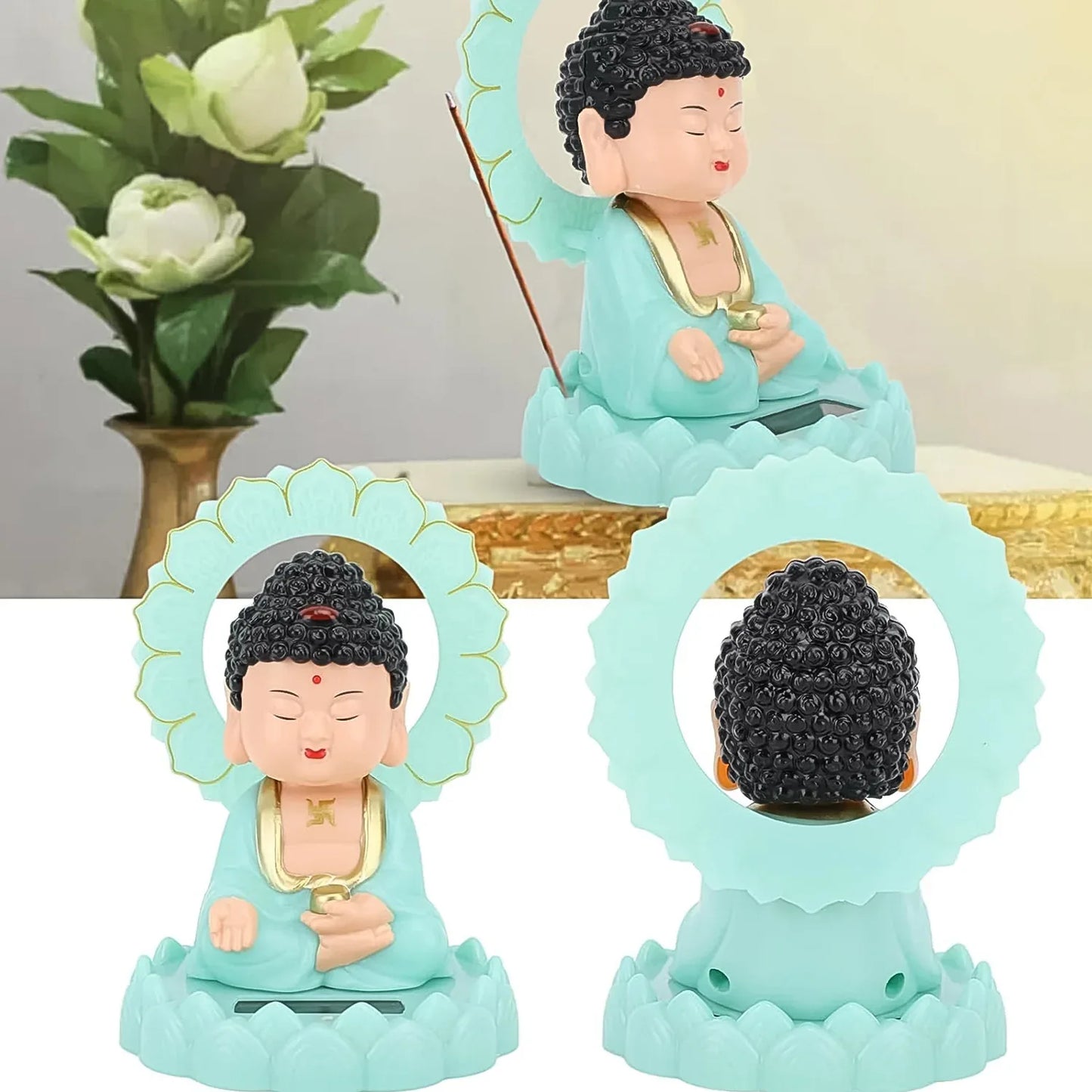 Plastic Solar Powered Moving Head Sitting Action Buddha Statue (1 Pc) - Zidbik