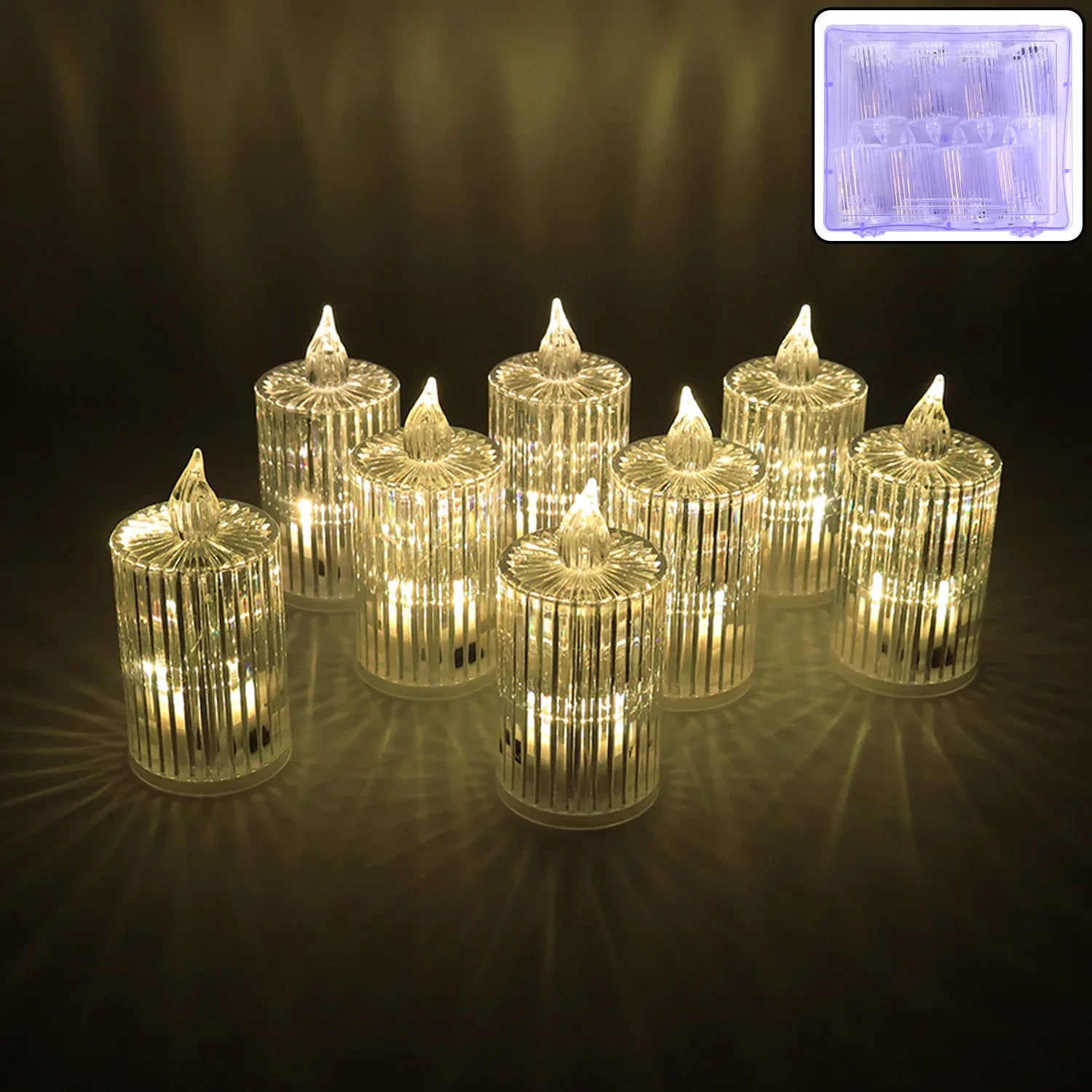 Premium Crystal Effect Led Flameless Candle Lights (8 Pc) - Zidbik