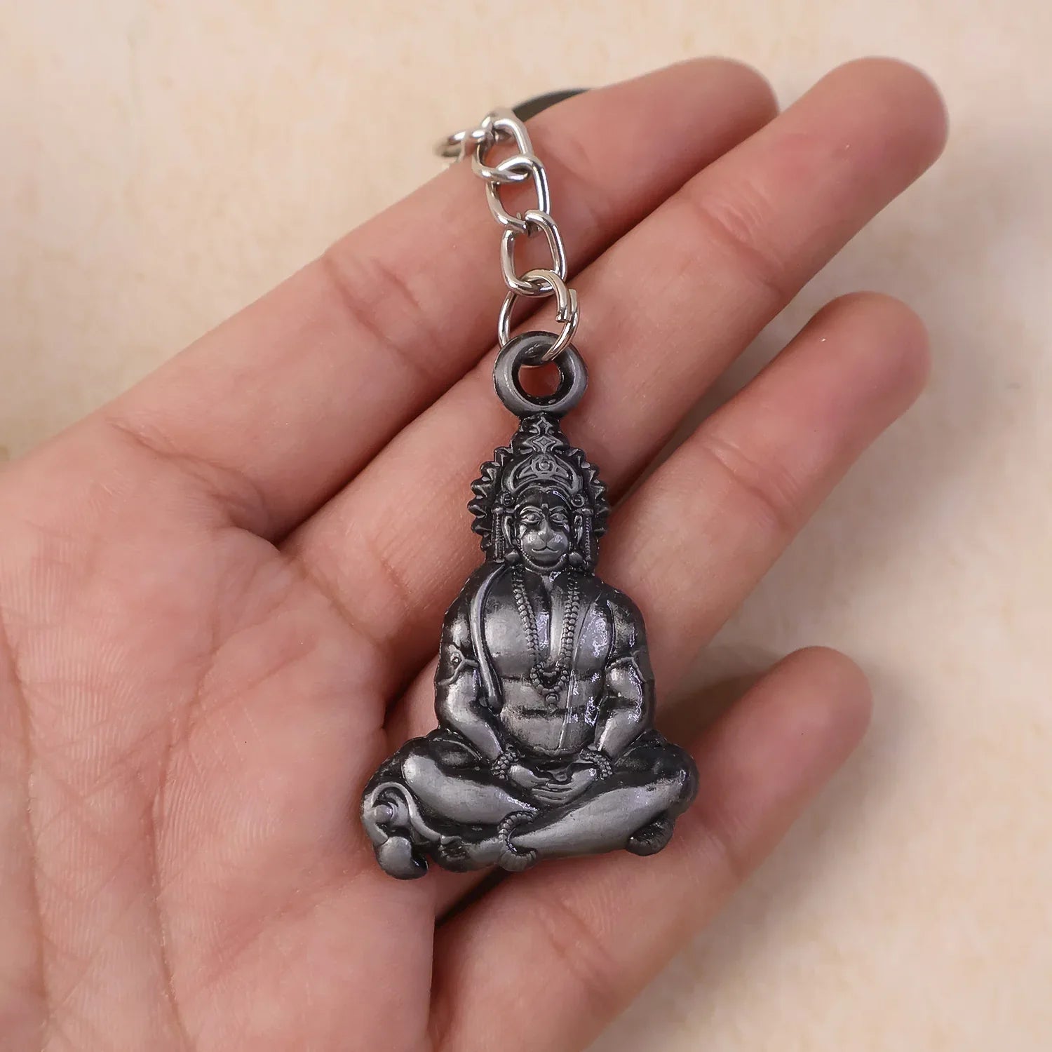 Premium Spiritual Hanuman Ji Sitting Pose Metal Keychain (1 Pc) - Zidbik